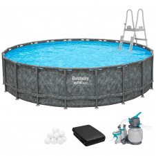 Bestway Каркасний басейн Bestway Grey 561JZ (671х132 см) з піщаним фільтром, тентом та драбиною