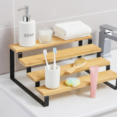 Полка для кухни и ванной комнаты деревянная многоярусная на 4 ступени для специй,стойка ступенчатая для банок SW00520 Новая Прага