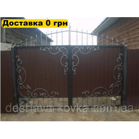 Кованые ворота из профнастила и ковкой