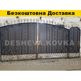 Кованые ворота из профнастила из калиткой из ковкой Код: А-01173