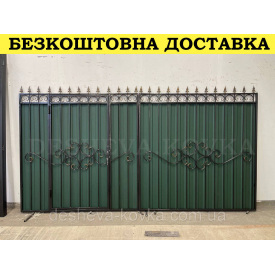 Ворота из встроенной калиткой из профнастила