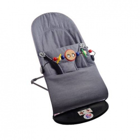 Дитячий шезлонг-гойдалка SBT group BABY Balance Soft A1 з дугою з іграшками темно-сірий/бавовна (BBT-05-00)