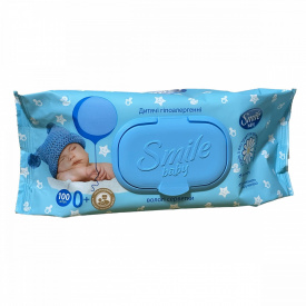 Дитячі вологі серветки Smile Baby 0+ з екстрактом ромашки алое і вітамінним комплексом з клапаном 100 шт