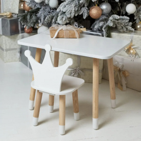 Столик дитячий та стільчик No Brand Корона 46х60х45 см Білий (2030743654)