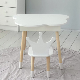 Столик дитячий столик No Brand Хмара з нішою та стільчиком Корона Білий (2389397286)