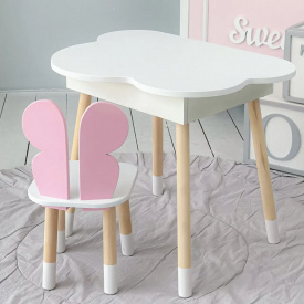 Стіл дитячий No Brand Хмарка з нішою та стільчиком Метелик Біло-рожевий (2389193884)