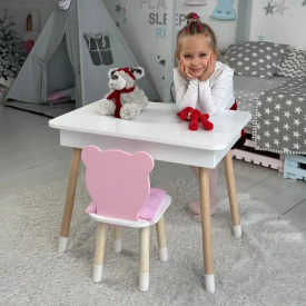 Столик з ящиком для олівців і стільчик No Brand Ведмедик 54х60х45 см Біло-рожевий (2331126423)
