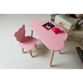 Столик дитячий та стільчик No Brand Хмара Ведмедик 46х70х40 см Рожевий (2028215875)