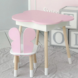 Стіл дитячий No Brand Хмара з нішою та стільчиком Метелик Біло-рожевий (2389156212)