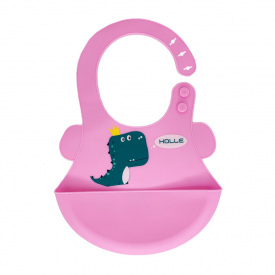 Слюнявчик силіконовий "Діно" Mega Zayka MGZ-0616(Soft-Pink) з кишенею