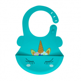 Слюнявчик силіконовий "Єдиноріг" Mega Zayka MGZ-0615(Turquoise) з кишенею