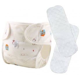 Подгузник детский с бортиками многоразовый 2Life со сменными 2-мя вкладышами S Белый с Домиками (vol-9774)