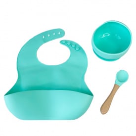 Набір дитячого посуду Силіконова тарілка та слинявчик Mega Zayka MGZ-0110(Mint) у коробці