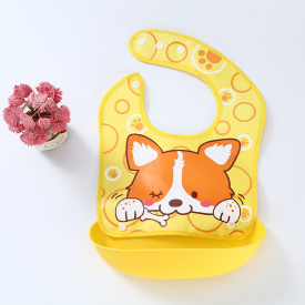 Слюнявчик ПВХ с отстегивающимся карманом 2Life Собачка 34х23 см Желтый (vol-9857)