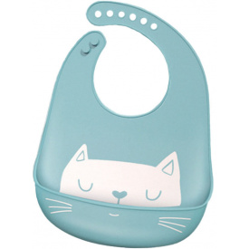 Слюнявчик силиконовый детский с рисунком 2Life Котик 32,5х24 см Cиний (vol-10217)