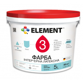 Краска интерьерная ELEMENT 3 водно-дисперсионная матовая база А белая 5 л