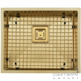 Прямоугольная кухонная мойка из нержавеющей стали Fabiano Quadro 53 Celldecor Nano Gold золото, декор соты