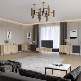 Комплект меблів для вітальні Lion Грей 4 елементи Дуб Сонома/Асфальт (LION-042699)