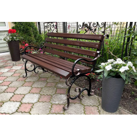 Лавка садова кована Tobi Sho Дольче з підлокітниками для дачі, тераси 100 см колір горіх