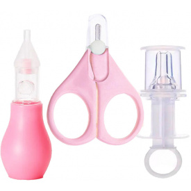 Набор ножницы аспиратор и шприц-дозатор 2Life 3 предмета Розовый/Белый (vol-9951)