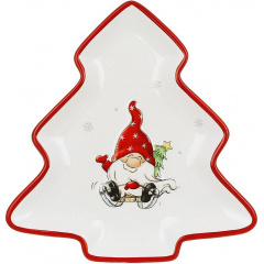 Новогодняя тарелка Gnomes on a sled 20,5х21 см в форме елки BonaDi Разноцветный DP232364 Ивано-Франковск