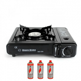 Туристическая газовая горелка плита с пьезоподжигом Happy home BDZ-155A + 3 баллона (1756375589)