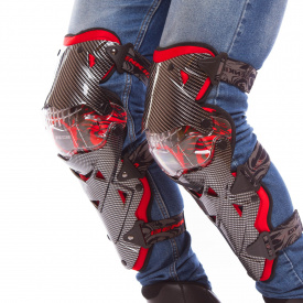 Мотозахист (коліно, гомілка) 2шт Carbon BENKIA PT154 (пластик, PL, Чорний-червоний) (PT1624)