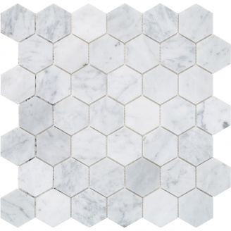 Мраморная мозаика MOZAICO DE LUX C-MOS HEXAGON BIANCO CARRARA POL 6×305×305 мм