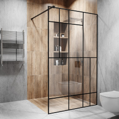 Скляна душова перегородка лофт (LOFT) 2000х600мм. скло: діамант, колір фурнітури: Black - Чорна матова Умань