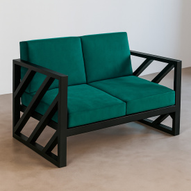 Диван металлический Tobi Sho Гранд/DV4 с подушками для офиса, дачи, сада, 750х1600х700 велюр Морская волна/13