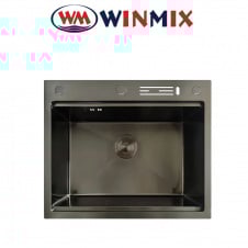 Кухонная мойка Winmix MH6050-SK Nano-Black из нержавеющей стали со ступенькой для сушилки и подставкой под ножи, Графит
