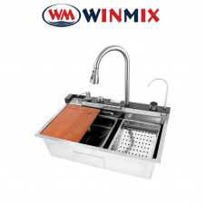 Кухонная мойка Winmix MH7546-SET-06 Decor SUS304 (со смесителем, диспенсером, сушкой в комплекте) из нержавеющей стали Водопад