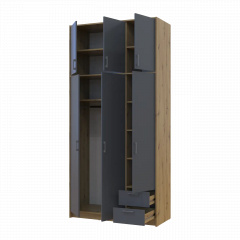 Шафа відкривна для одягу на три двері зі штангою антрессолю ящиками Doros Ронді 2 ДСП короб Дуб Артизан 2600, Графіт Киев