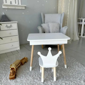 Столик с ящиком для карандашей и стульчик No Brand Корона 54х60х45 см Белый (2330428614)