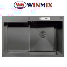 Кухонная мойка Winmix MH7849R-HK GRAPHITE из нержавеющей стали со ступенькой для сушилки и подставкой под ножи, Графит