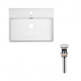 Раковина підвісна прамокутна Qtap Nando LT 595х440х130 мм White + Донний клапан PU02O