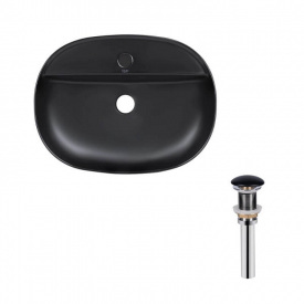 Раковина накладна овальна Qtap Scorpio 505x385x120 мм Matt Black + Донний клапан PU03