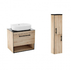 Комплект меблів Imprese Black Edge 90 см: тумба + умивальник + пенал, дуб (f32119OK(3))