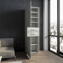 Шкаф-пенал Tobi Sho ST-0014 с полками и выдвижными ящиками, 600х2180х520 мм, Сонома Ровно