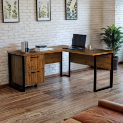 Стіл кутовий офісний Tobi Sho LOFT Volcano СУЛВ/5-1 з 2 шухлядами стільниця 18 мм, 1400х1400х750 Фаєрвуд Веселе