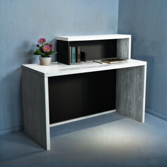 Стойка администратора прямая Tobi Sho Ресепшн/4 для офиса, салона, 1600х600х1050 Дуб крафт белый/Черный