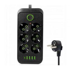 Сетевой удлинитель UA Power F06U 4USB Type-C 6 розеток 4 м Черный (2674990954) Ясногородка