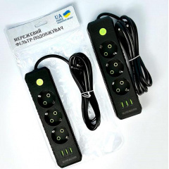 Мережевий подовжувач UA Power F43U 3USB 3 розетки 6 м Чорний (2681124196) Нова Прага