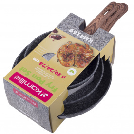 Набор сковород с антипригарным покрытием grey marble из алюминия для индукции и газа KL226130 Kamille