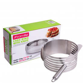 Форма для бисквита регулируемая 15x22 см с отверстием для нарезки и ножом Kamille KL226040