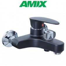 Змішувач для ванни з термопластику AMIX CEZAR-009 EURO SET MATTE BLACK (зі шлангом, лійки та кронштейном), Чорний мат