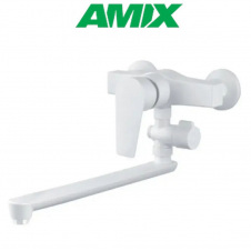 Змішувач для ванної з термопластику AMIX Oscar-006 SET WHITE (з шлангом, лійкою та кронштейном), Білий