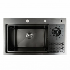 Кухонна мийка Platinex Handmade 78*46 (з сифоном, підставкою, ополіскувачем, та кріпленням), Чорний