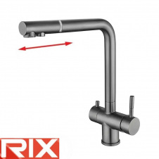 Змішувач для кухні Вухо Rix LUX (Chr-024) GRAPHITE з виходом для питної води з висувною лійкою, SUS304 з нержавіючої сталі