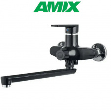 Змішувач для ванної з термопластику AMIX Oscar-006 EURO SET Black (з шлангом, лійкою та кронштейном), Чорний